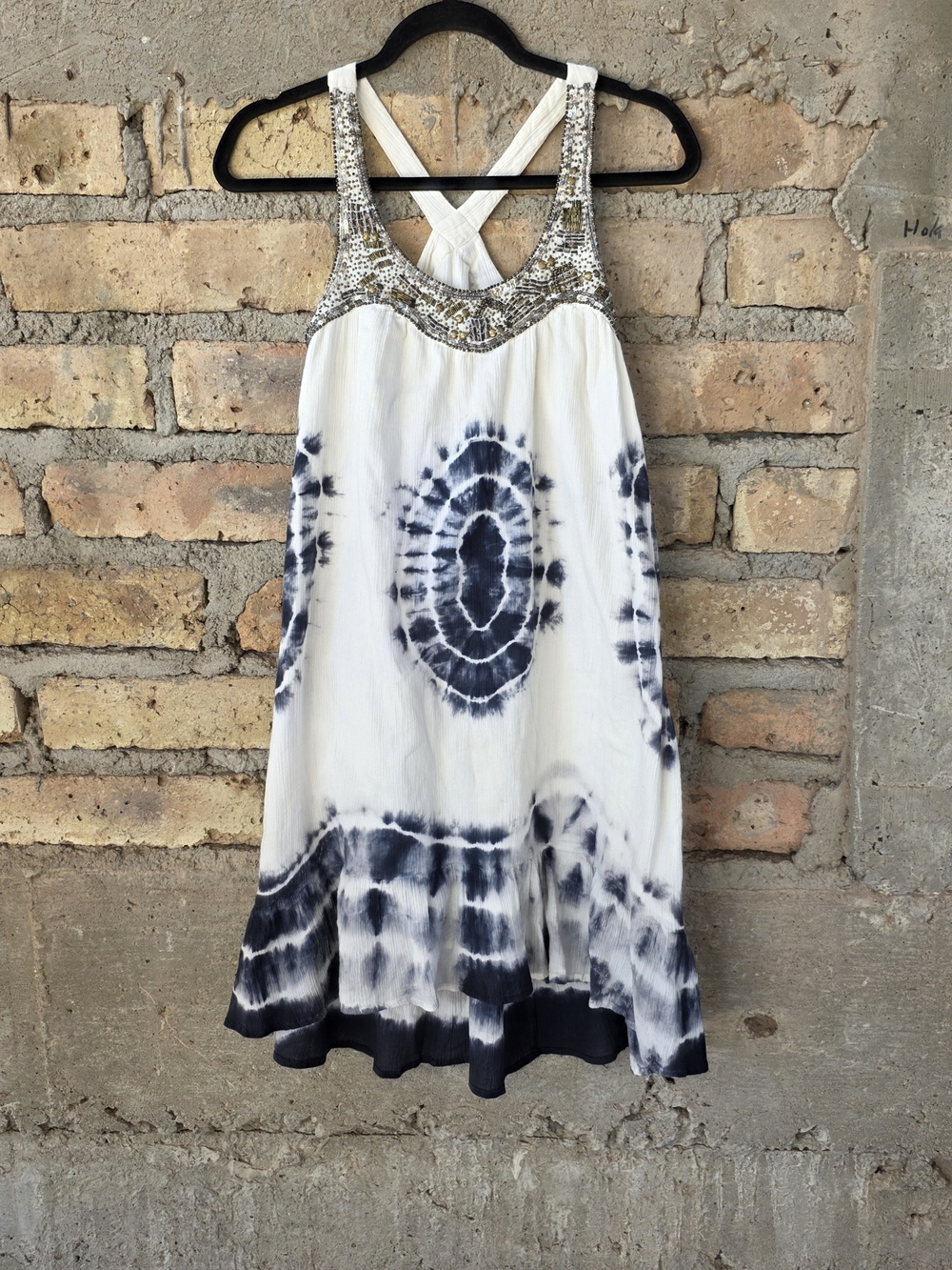 Chelsea & Violet Beaded Halter Tie Dye Dress - XS Boho Fairy Grunge